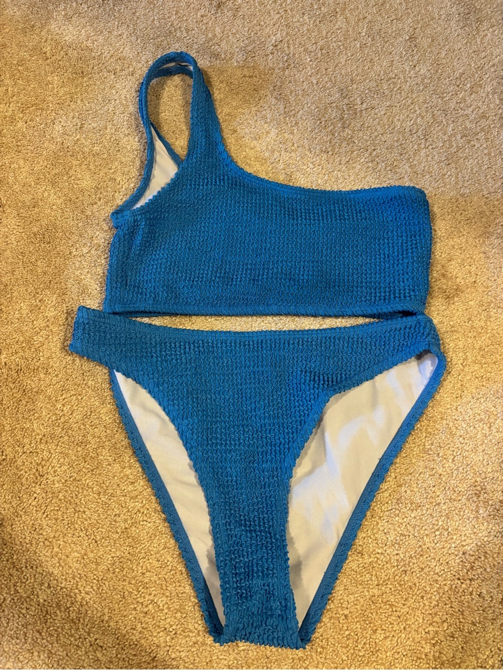 Womens two-Piece Swim Set in Bright Turquoise - Asymmetric Top